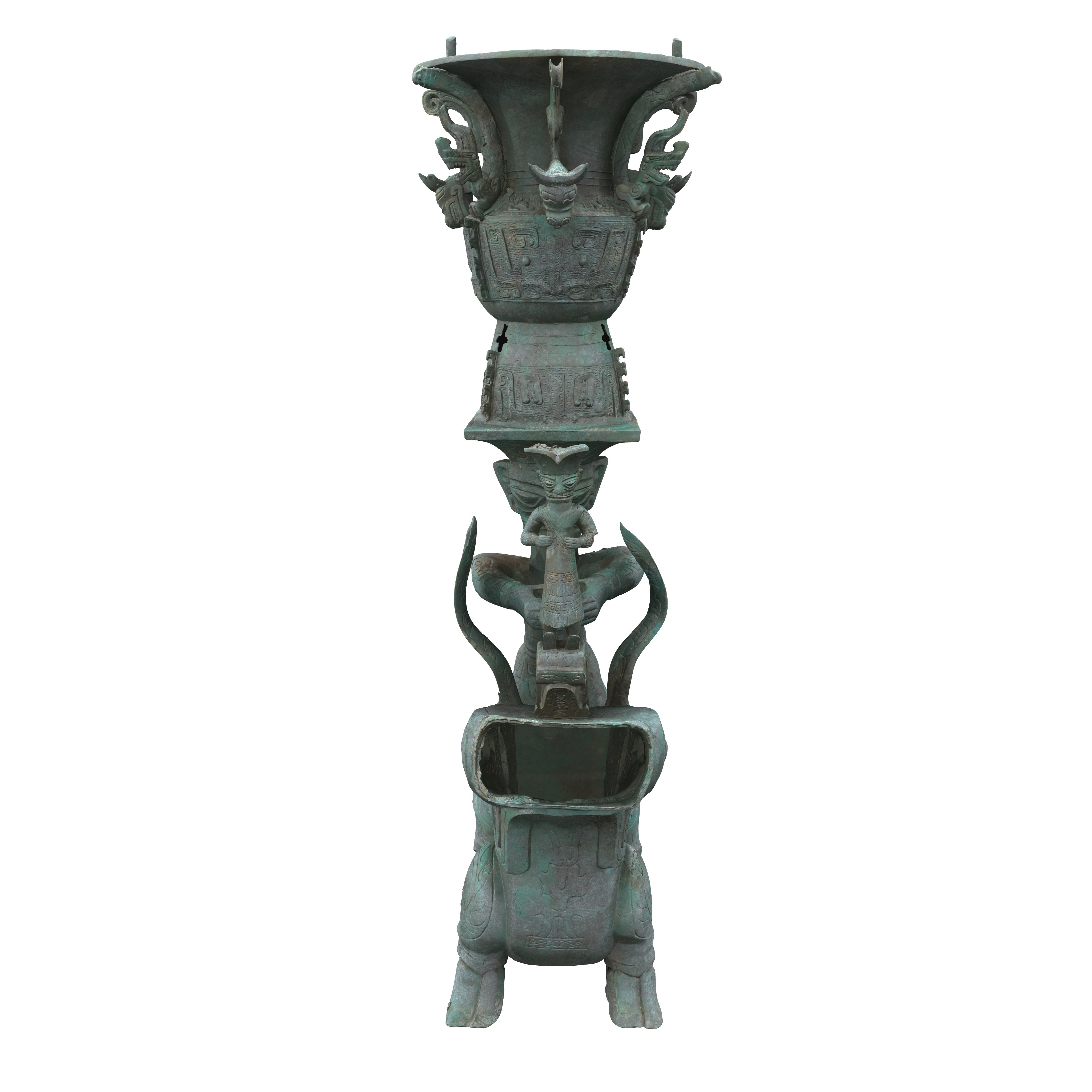 铜兽驮跪坐人顶<span id=