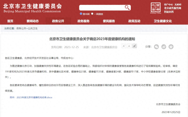 中小学校健康食堂62家！2023年度北京市健康机构名单公布！