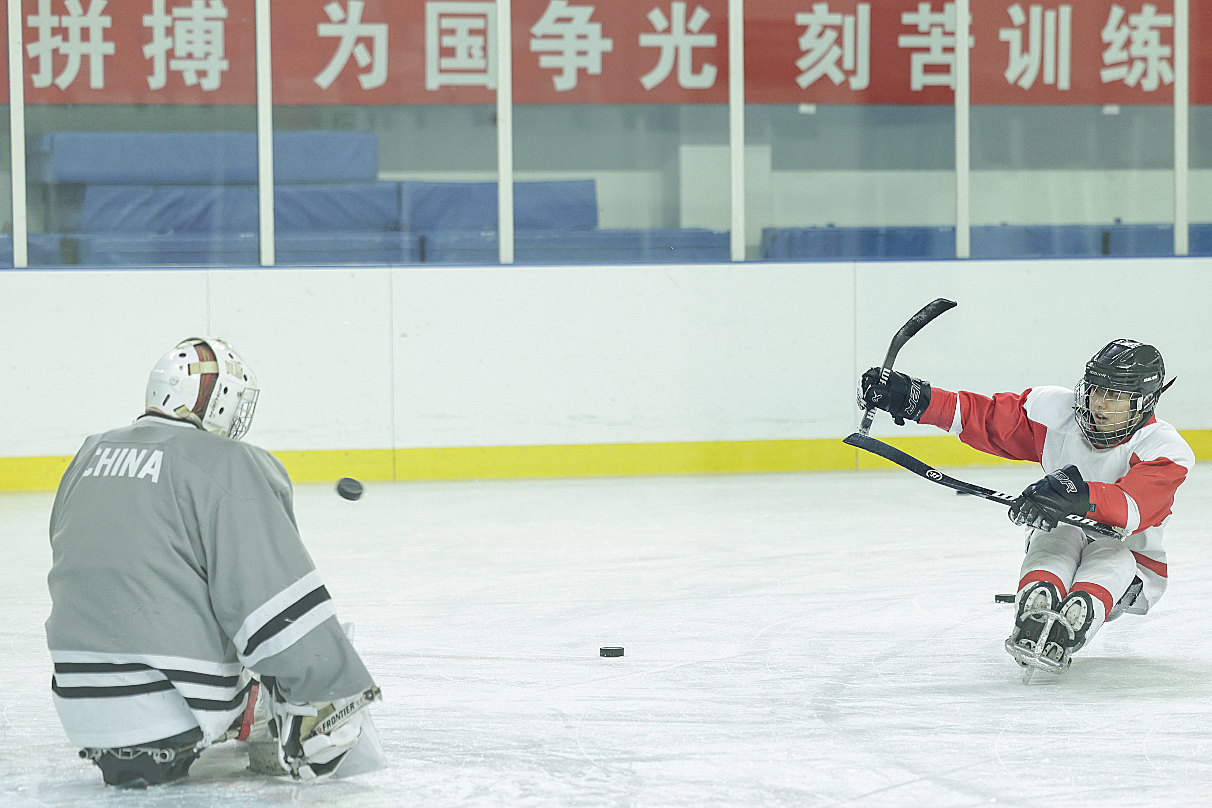 （体育）（12）中国轮椅冰壶队、残奥冰球队备战冬残奥会