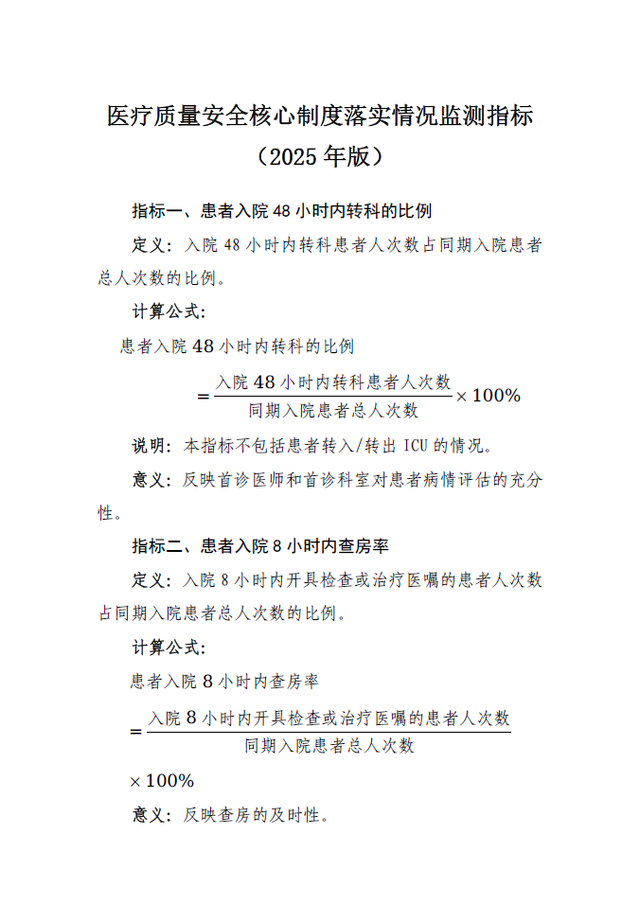 【尺牍思享】国家卫生健康委发布《医疗质量安全核心制度落实情况监测指标（2025年版）》（附文件解读）
